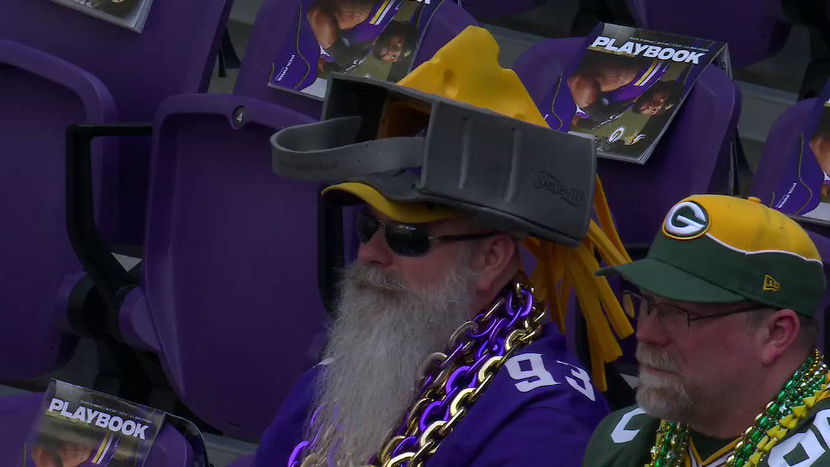 FOX Sports: NFL on X: Fan spotted wearing a cheese grater hat today for  Packers vs @Vikings 😅 #Skol  / X