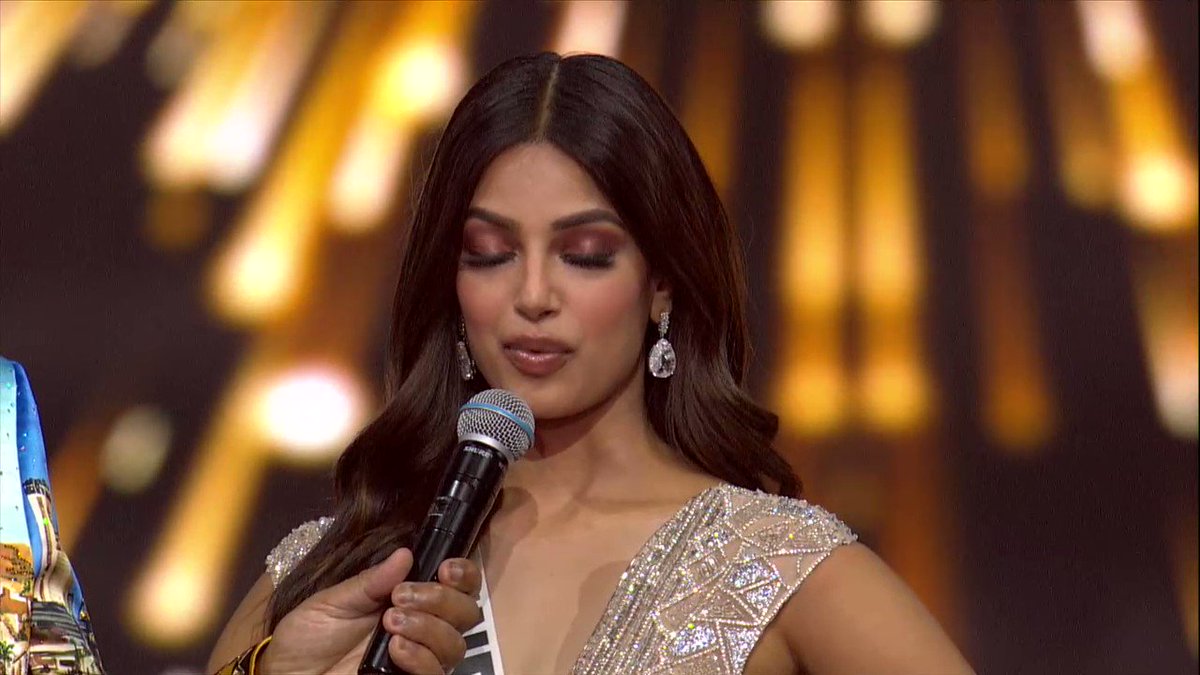 Just wow 👏🏻🤩 #MissUniverse #70thMissUniverse  The answer which earned #HarnaazSandhu the Crown 👑
 https://t.co/r9WUzrpWOn.