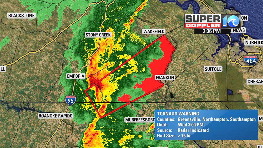 WAVY Weather on Twitter "TORNADO WARNING issued for Southampton
