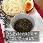 今日はちょっと変わり種♪「スタミナポン酢つけうどん」。