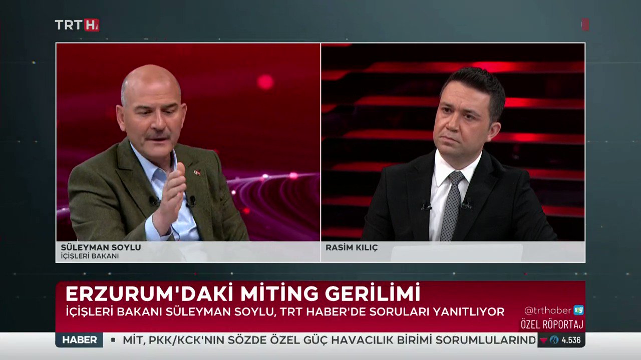 TRT Haber Canlı on Twitter: "[Erzurum'daki miting gerilimi] İçişleri Bakanı Süleyman Soylu: 2 PKK'lının konuşmaları var. Farklı şeyler söz konusu, bu provokasyonun içerisinde. İlk gelen bilgiler doğruysa Türkiye'nin gündeminde önemli yer alır.