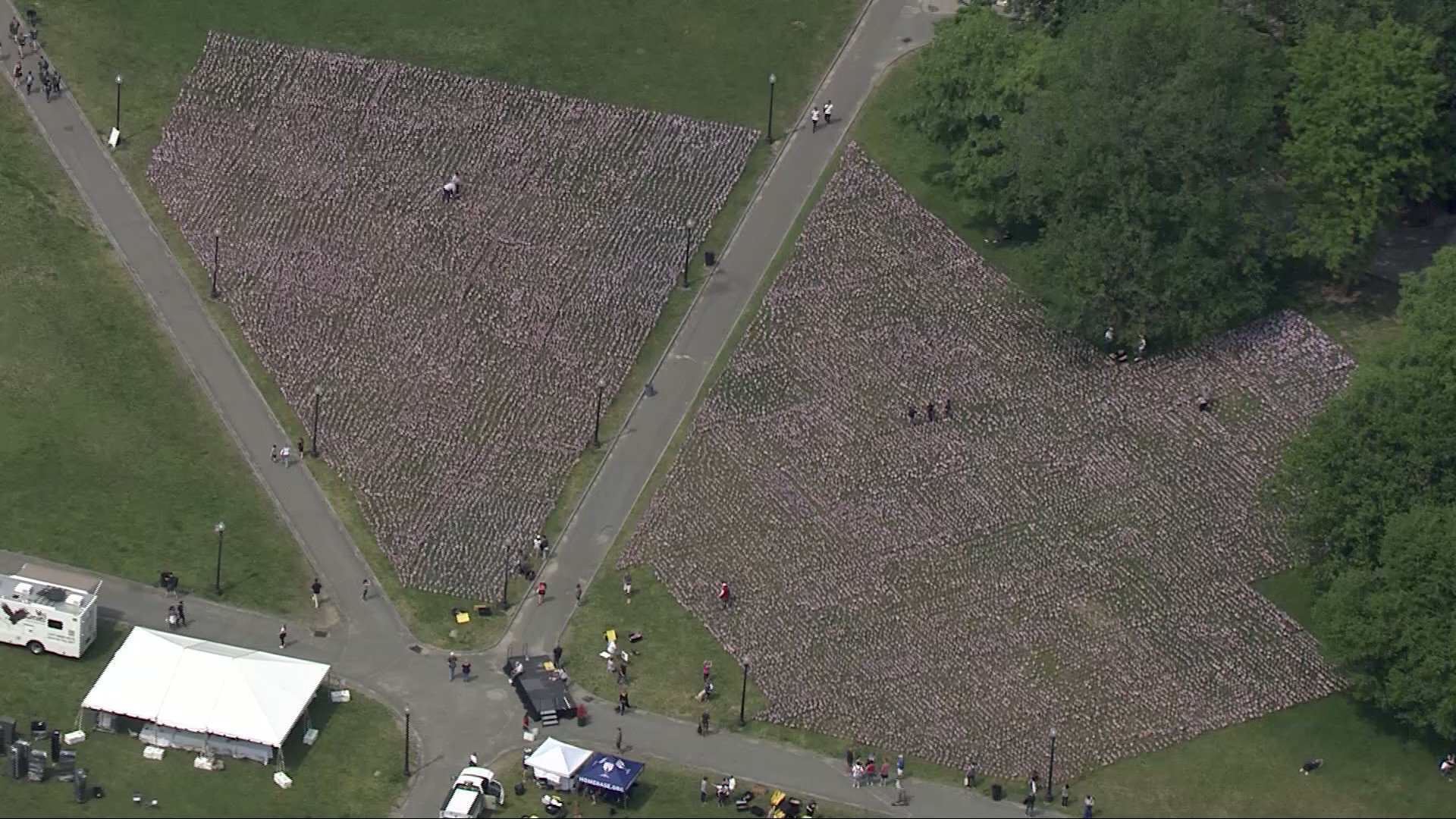 Volunteers plant 37,000 flags on Boston Common ahead of Memorial