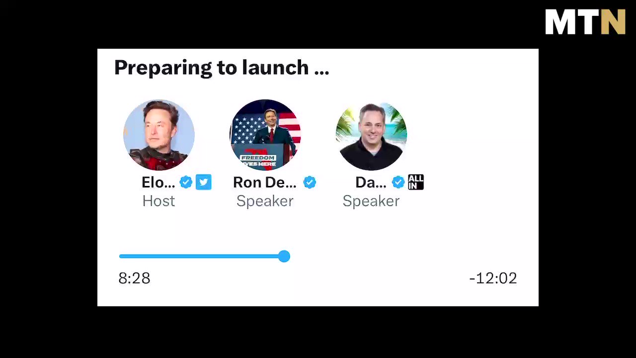 Folks: We can now all relive Ron DeSantis' humiliating failure to launch! Watch as DeSantis, Elon Musk, and David Sacks struggle to get Twitter S