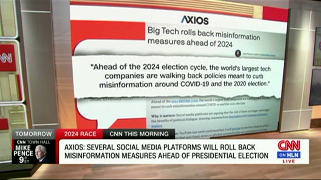 Axios Comms on Twitter: "Axios senior media reporter Sara Fischer joined CNN This Morning to discuss social media platforms rolling back on misinformation measures ahead of the 2024 election and Twitter's plunge