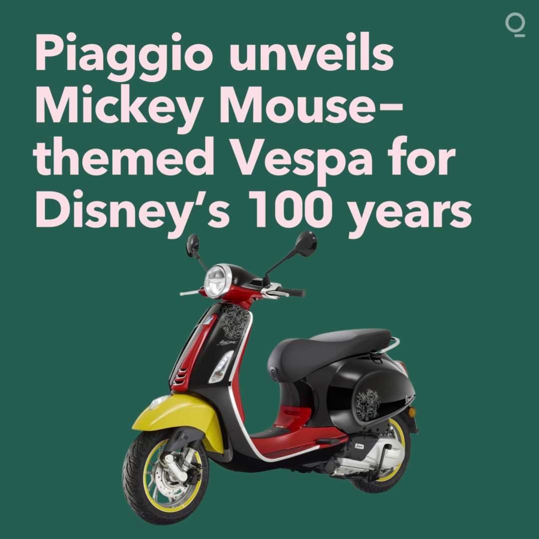 Bloomberg Originals on X: Piaggio unveiled a limited edition Mickey Mouse-themed  Vespa scooter to celebrate the 100th anniversary of Walt Disney on  Wednesday   / X