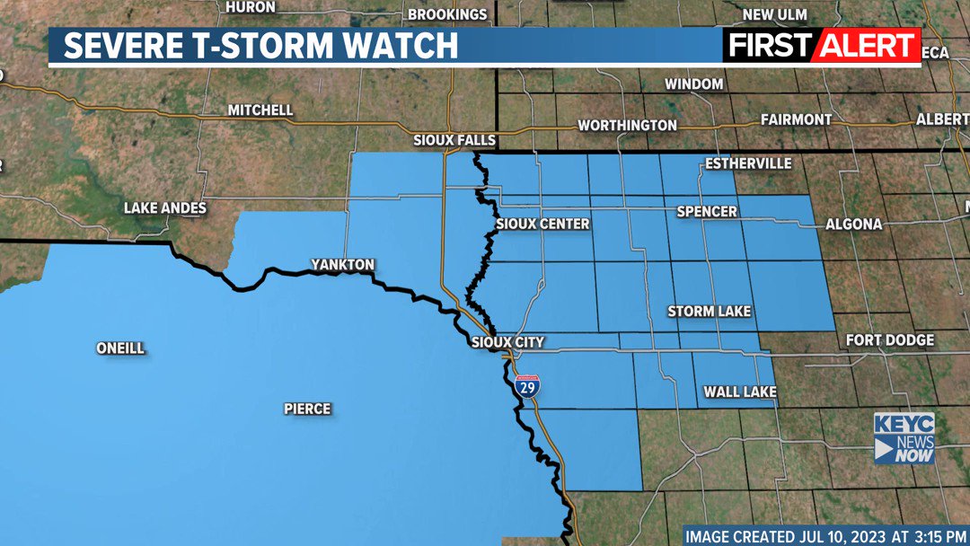 ALERT: Severe Thunderstorm Watch is in effect until 7/10 10:00PM. Conditions are favorable for severe t-storms that could produce large hail, damaging wind gusts and even an isolated tornado. Be weather aware... Storms could develop quickly. #mnwx #iawx https://t.co/TNVDNrZh5s