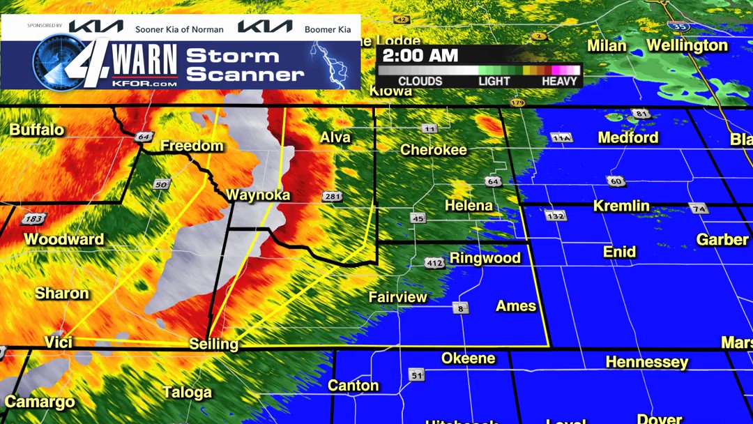 A Severe Thunderstorm Warning is out for the following counties: Woods, Alfalfa, Major until Jul 21 3:45AM. Seek shelter immediately! Interactive radar: https://t.co/iQQGE2ZX4T #OKWX @kfor https://t.co/MgEhgOl2w9