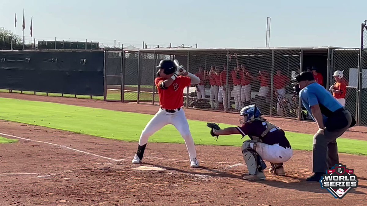 Not all Barrels touch green. Nathan Chavez (‘25, CA) squares one up for a line-drive out. Shows a strong, athletic frame with power projection.  @CBUbaseball commit. @California_PG 

#PGWS https://t.co/ji1jyFToYj