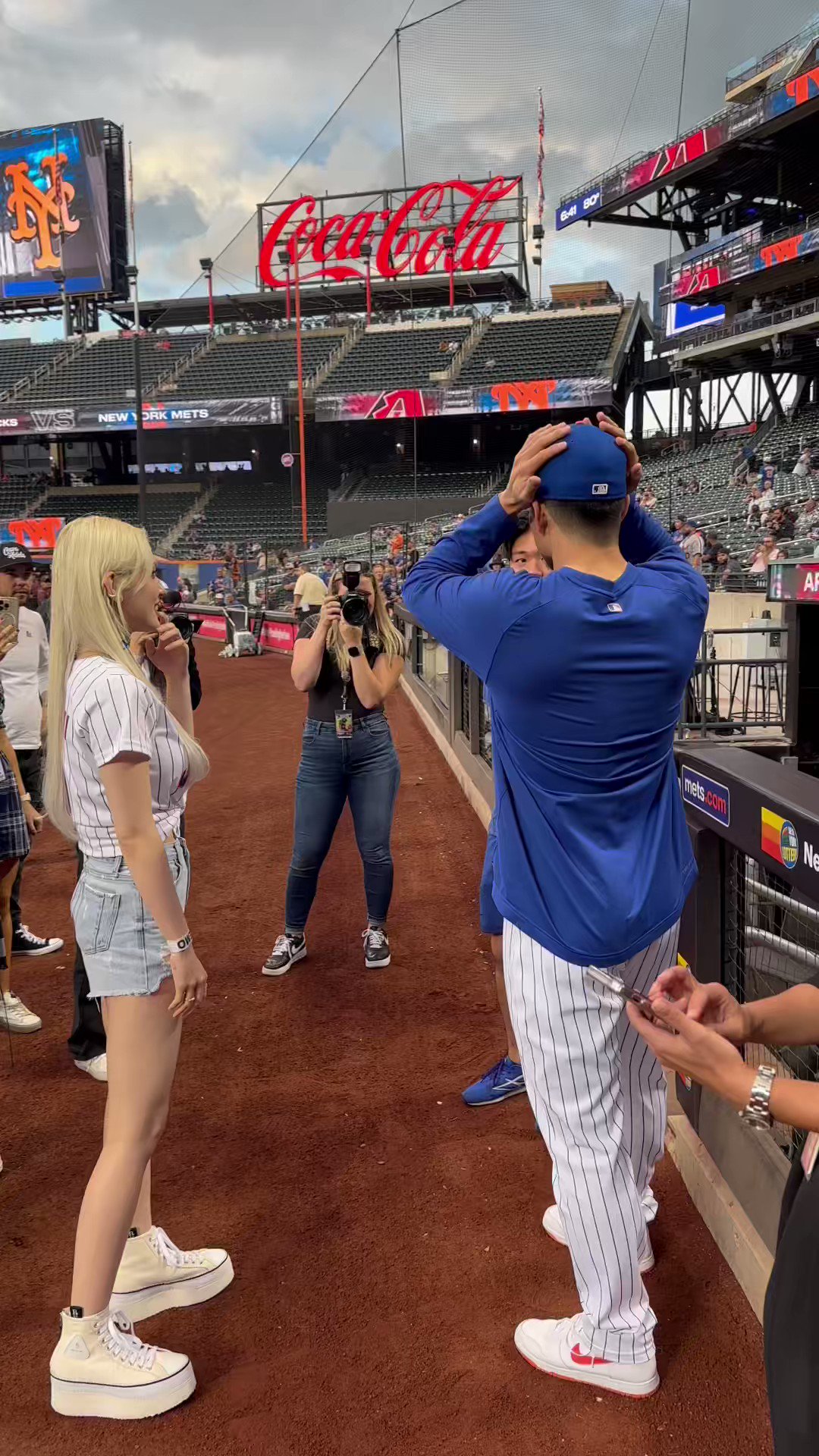 femaleidol — Somi throws the first pitch to Kodai Senga at