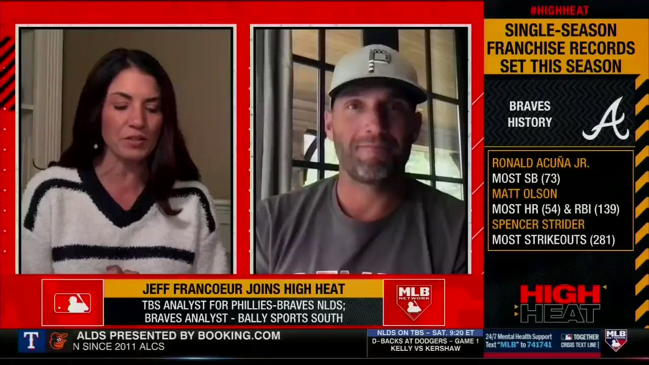 MLB Network on X: Braves broadcaster Jeff Francoeur joins @alannarizzo to  preview an NL East powerhouse showdown 👀 #RedOctober