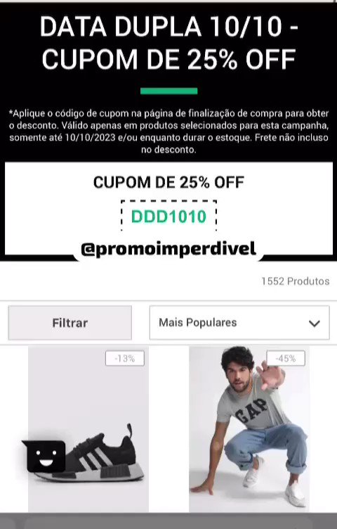 PROMOÇÕES IMPERDÍVEIS 🤑🛍 on X: PROMOÇÃO IMPERDÍVEL 🤩 PRODUTOS COM ATÉ 80% DE DESCONTO + CUPOM DE 12% NA DAFITI! 🎟 USAR CUPOM: DD1212 Lista Geral: Masculino: Feminino