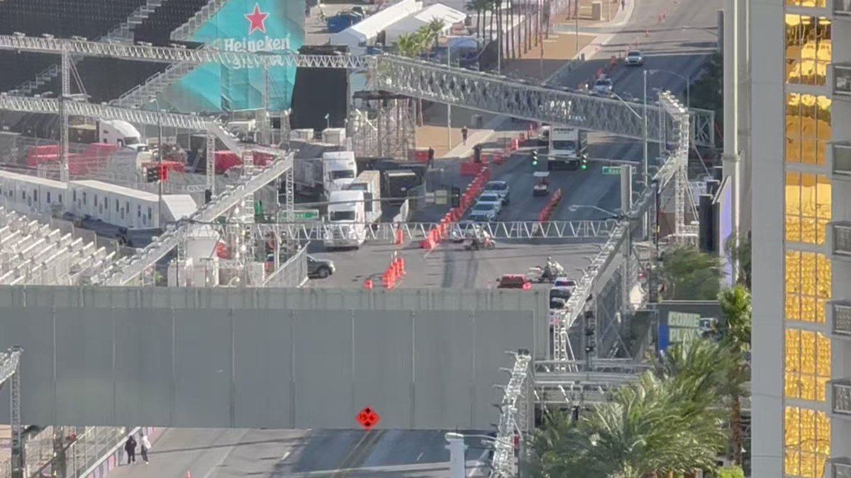 F1 Las Vegas Grand Prix: FOX5 drone gives a look at pit building, track  ahead of race