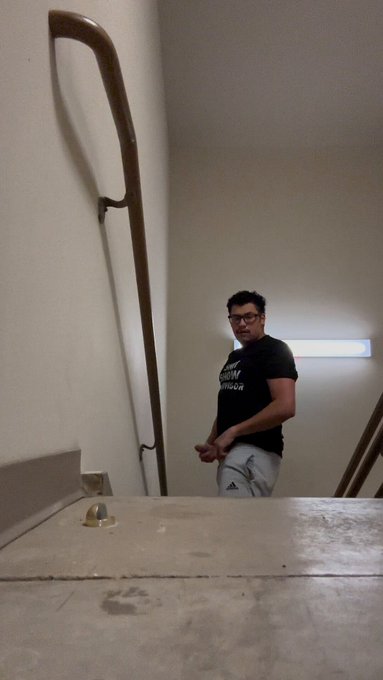 POV: You came back from dinner and you caught me jerking in the stairwell and recorded me cumming 🫣😈👅  I