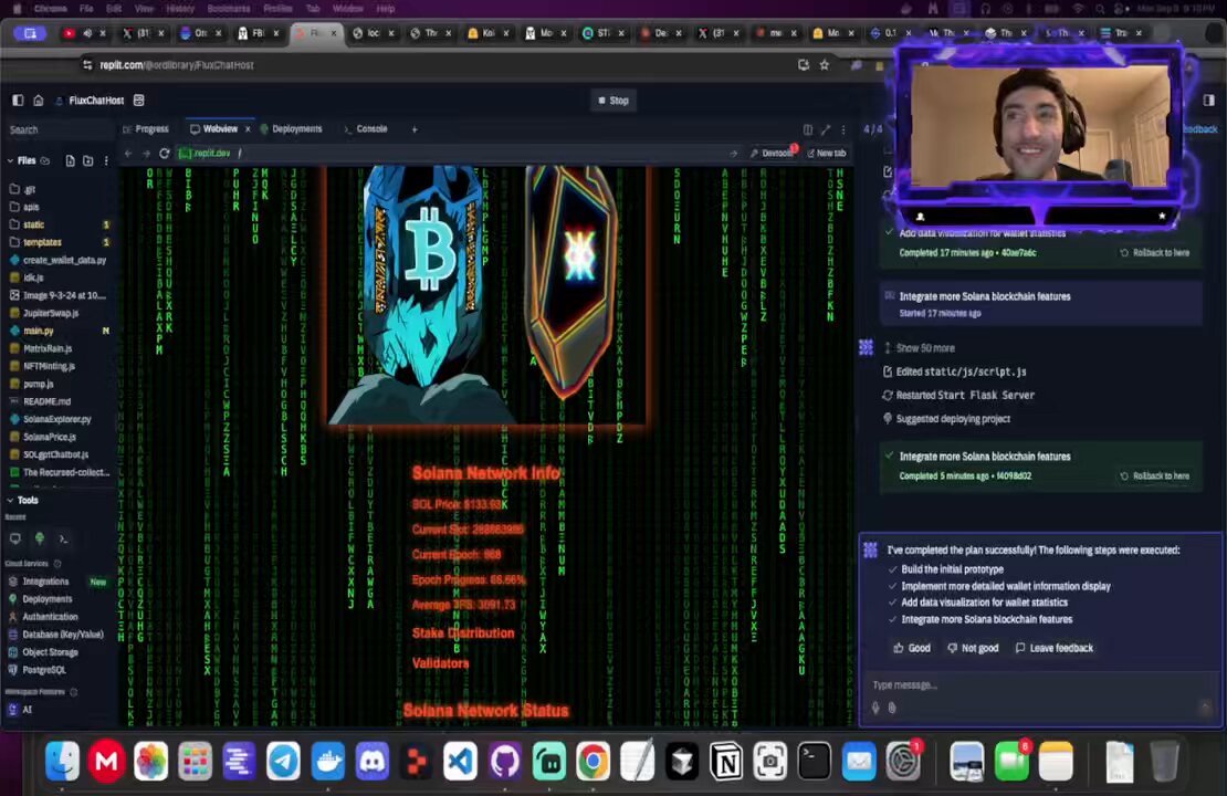 Screenshot of Solana web application on Replit with AI integration