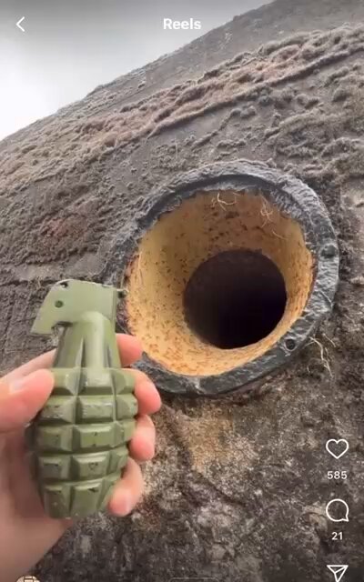 Fake air vent built into a bunker in Normandy. Grenade surprise! 