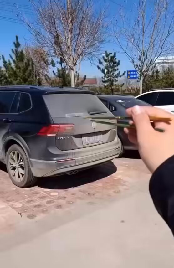 This artist is a pro for drawing on dusty cars 