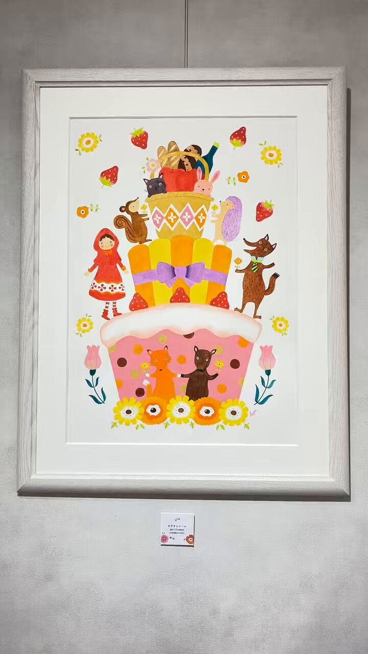 手作り額縁付きシルクスクリーン応用絵画「花より団子ニャンコ