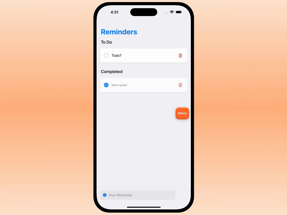 Apple-inspired Reminders app, with native headers, navigation, and animations.
Made with @vibecodea
