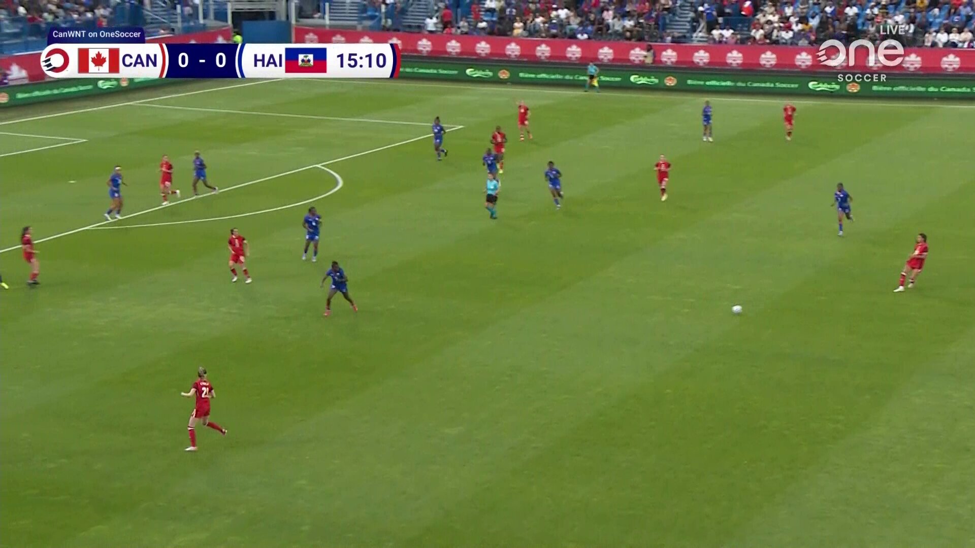 GOAL 🇨🇦Evelyne Viens opens the scoring for the #CanWNT, heading the ball home after a great play from Jessie Fleming 🔥🔴 Watch LIVE on OneSoccer