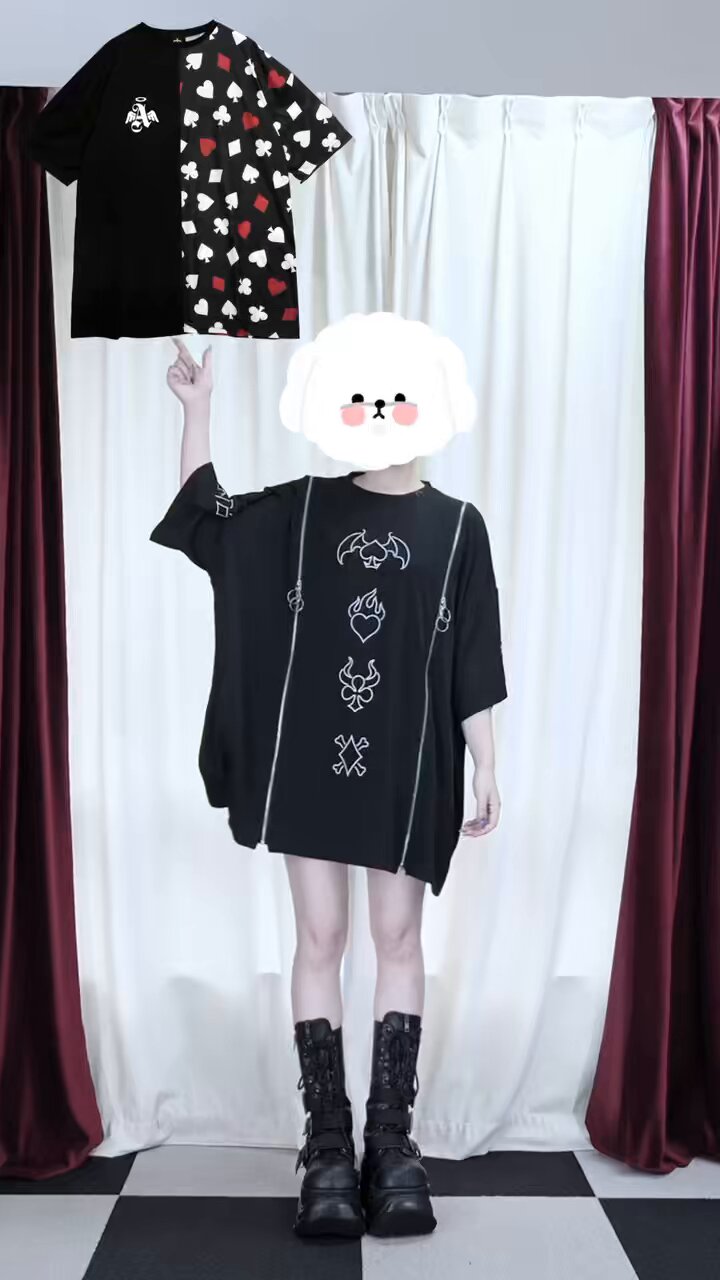 69595リッスンフレーバー長袖ボタンシャツ黒x紫F