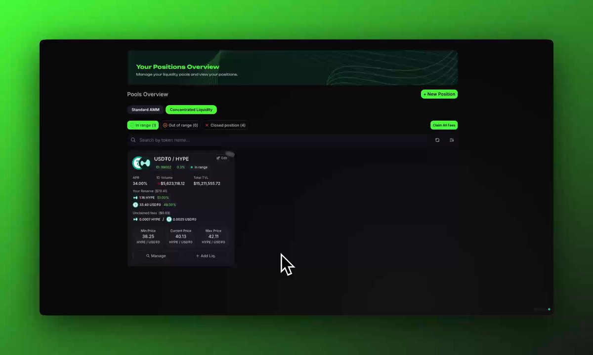 واجهة Hyperswap من Hyperliquid تظهر ميزة تحرير موقف السيولة