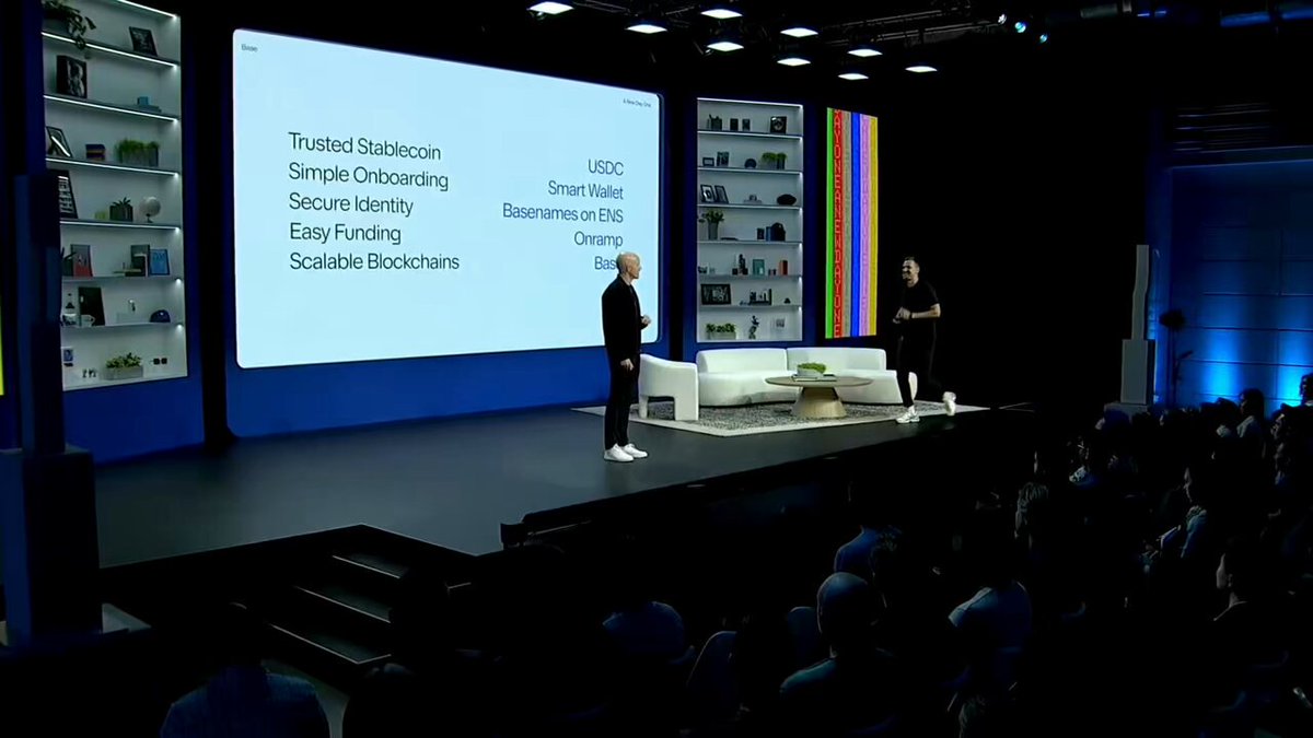 Brian Armstrong and Jesse Pollak on stage at the Base event