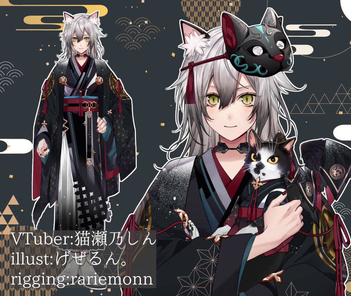【Lemon☆】➀まっくろくろの蝶ネクタイねこちゃん形オルゴナイト☆他２点 ミニサイズ！まっしろしろの蝶ネクタイねこちゃん形オルゴナイト