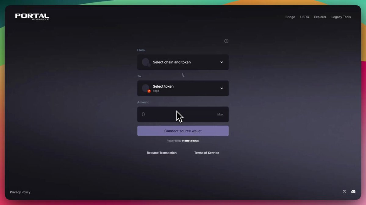 Portal interface showing Fogo Chain token selection
