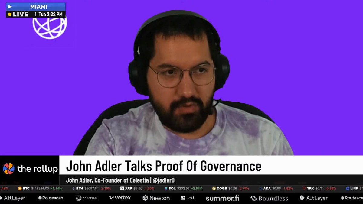 John Adler discussing Proof of Governance on a live stream