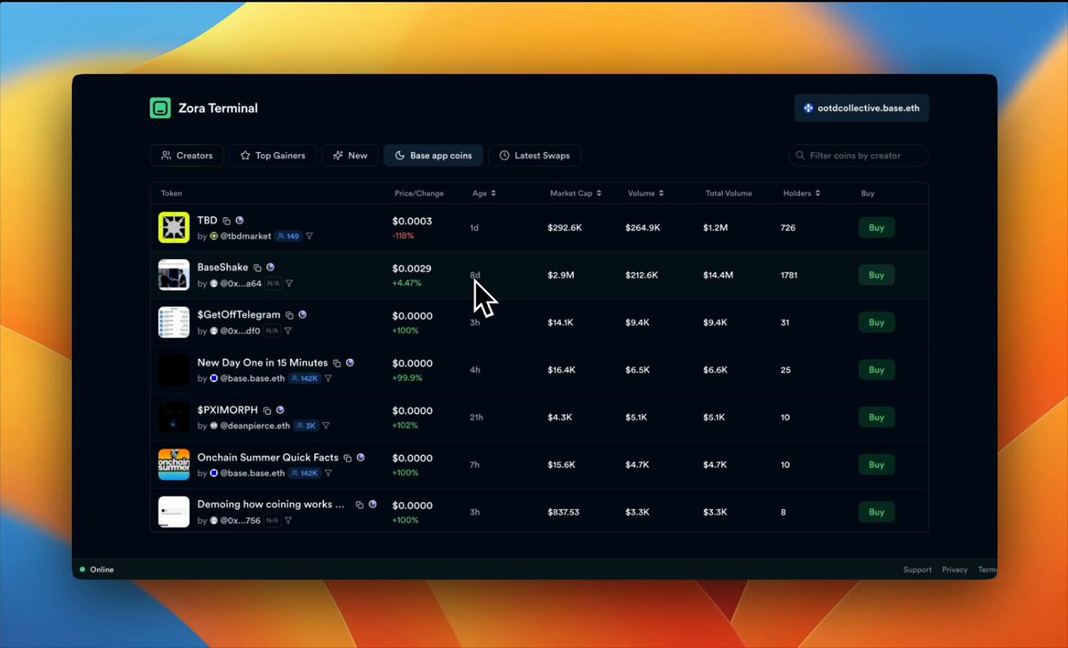 Zora Terminal Interface