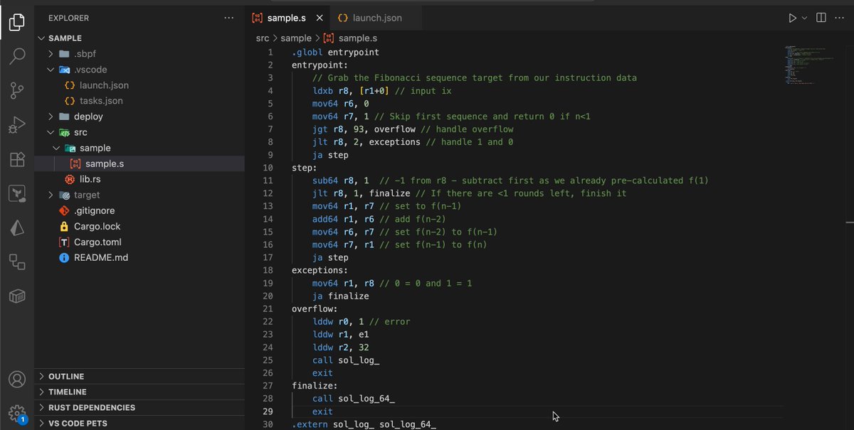 Solana sBPF assembly debugger interface