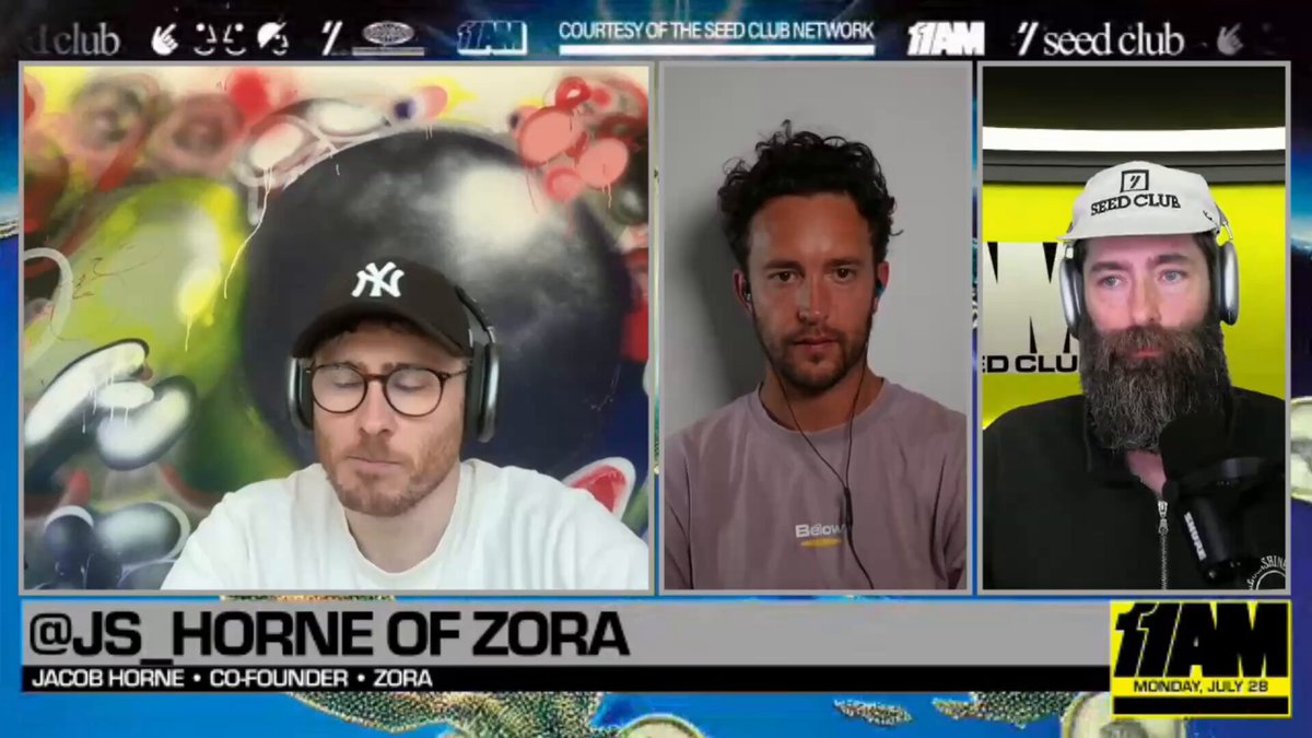 JS Horne of Zora discussing memecoins on 11AM with Seed Club