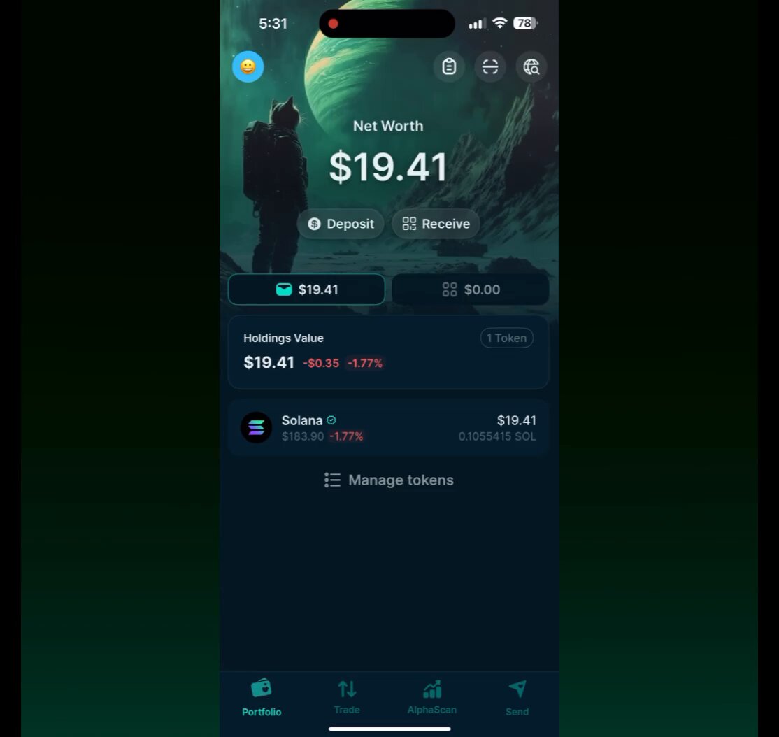 Jupiter Mobile interface showing net worth and token holdings