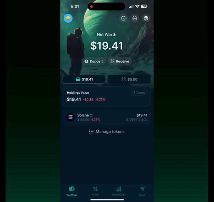 AlphaScan interface highlighting token performance