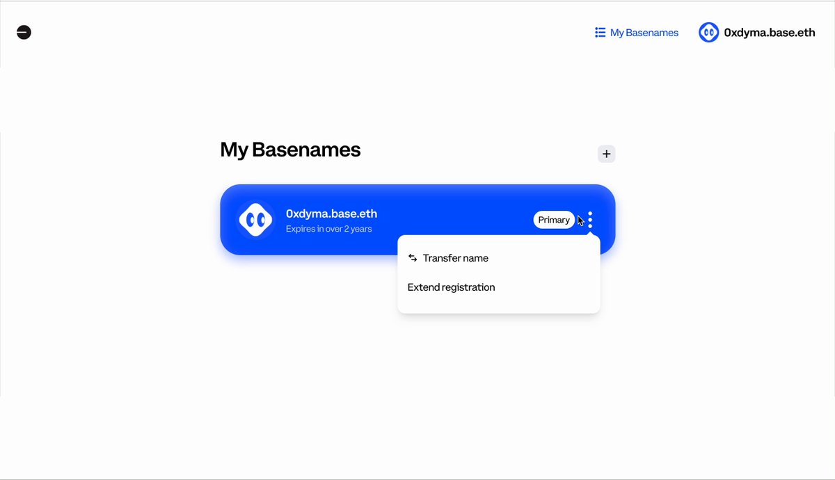 Base Basenames renewal interface showing the option to extend registration