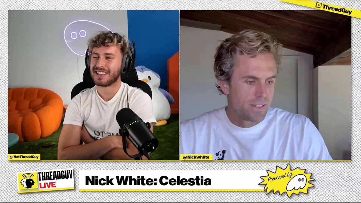 Nick White and ThreadGuy discussing Celestia on a live stream
