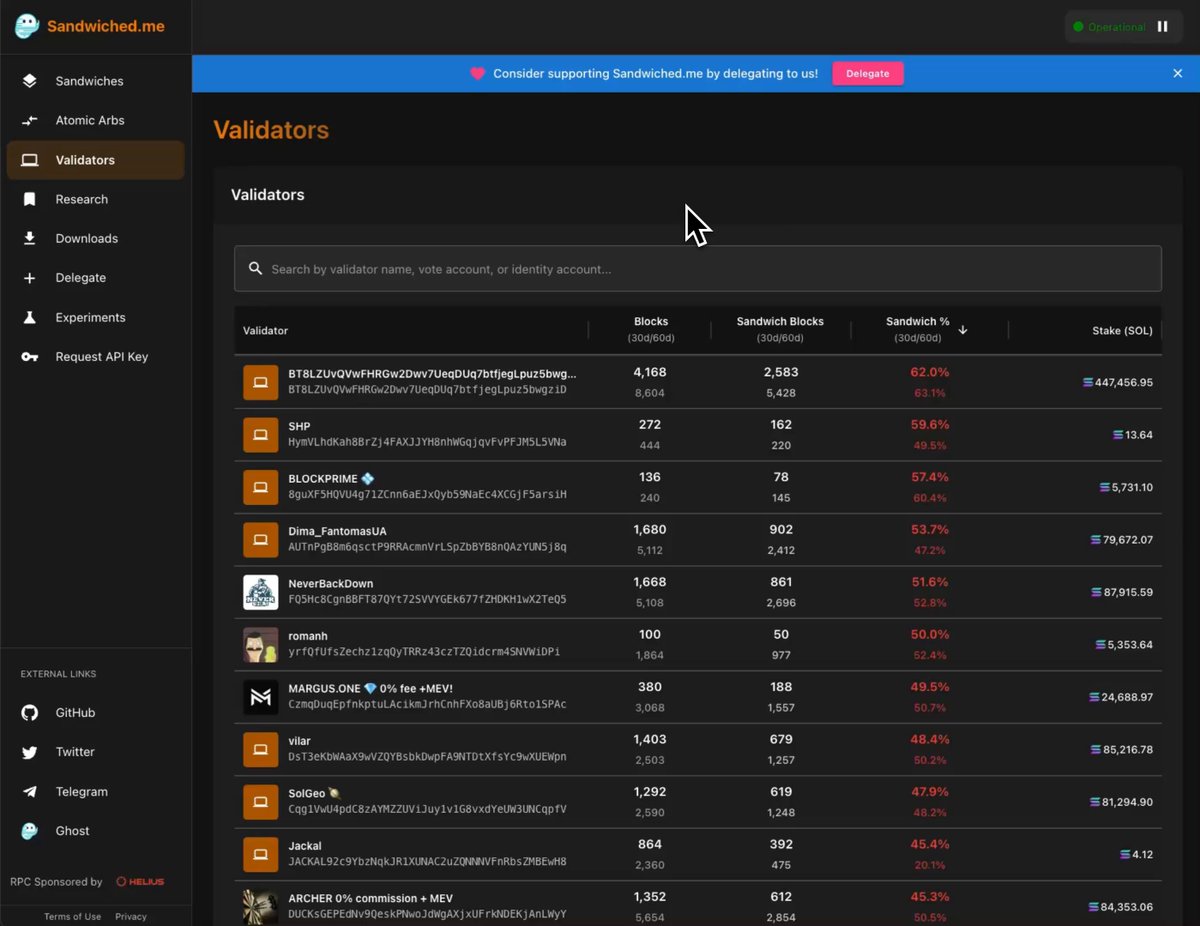 Ethereum Validators Tab Interface