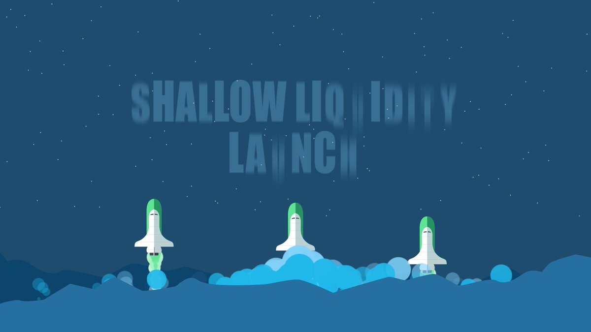 三枚火箭升空，文字为‘SHALLOW LIQUIDITY LAUNCH’