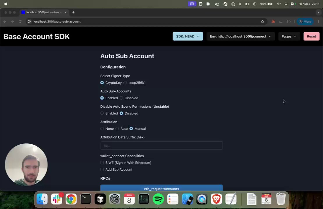 Base Account SDK 界面展示自动子账户配置
