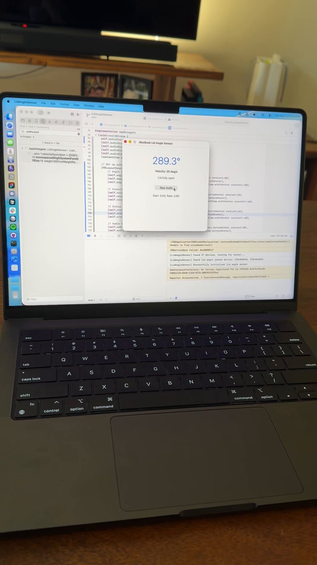The MacBook has a sensor that knows the exact angle of the screen hinge