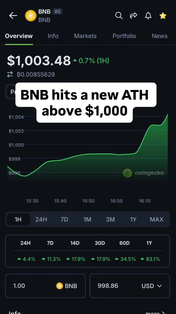 🦎COINGEKO: "Felice ATH per $BNB: Un Festeggiamento Imperdibile!"