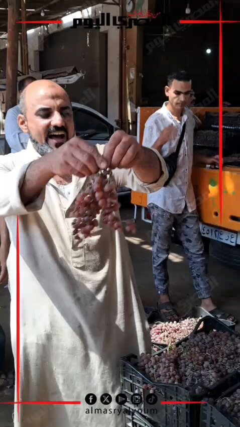 كيلو العنب ب5 جنيهات في سوق بنها. تصوير: علي إسماعيل 