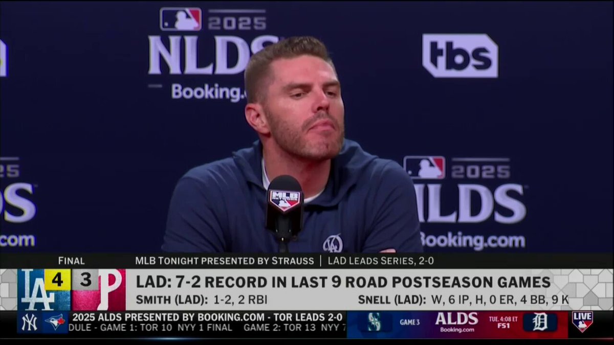 Freddie Freeman on winning two games on the road in a hostile Philly environment:

"To get two in this environment is obviously massive... This is a really hard place to play [as a visitor]"  