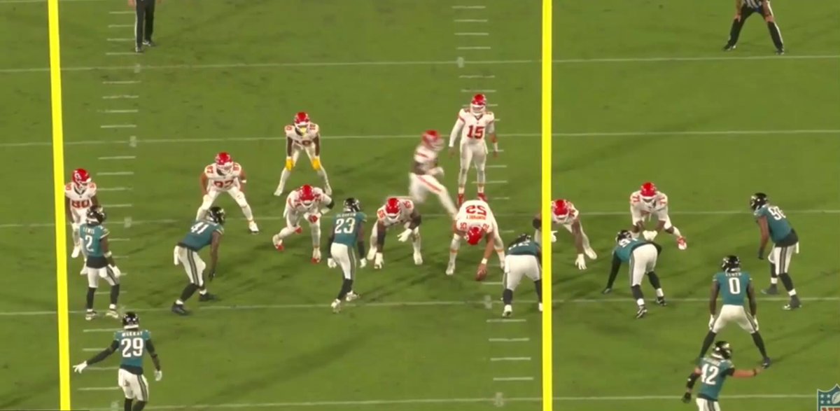 Nice screen design but Devin Llyod sniffs it out and obliterates Kelce and kills the screen but Mahomes scrambles for 8 