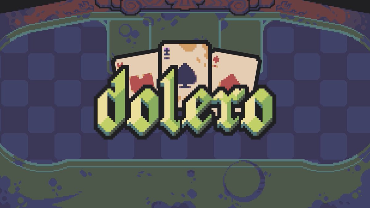Dolero game logo featuring pixel art cards and title