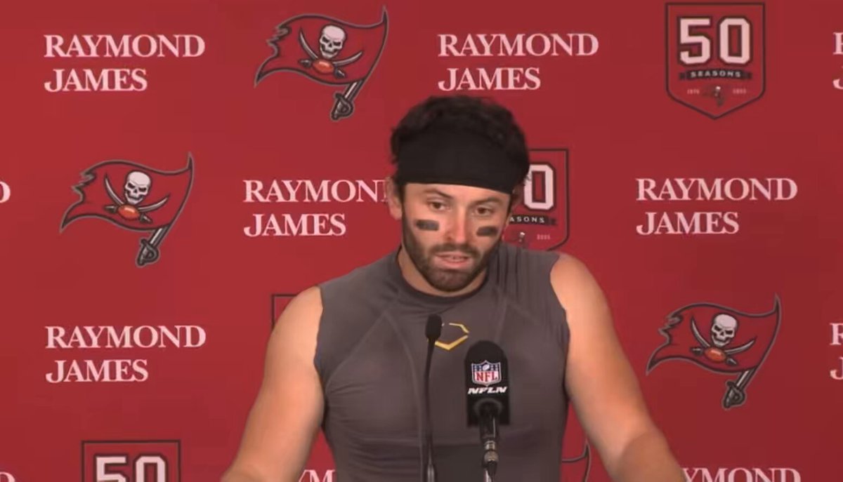 #Bucs QB Baker Mayfield on WR Tez Johnson doing a flip after his TD:

“I mean, if I weighed 142 pounds, I’d probably be able to fly too — but I haven’t weighed that since 6th grade.” 😂 