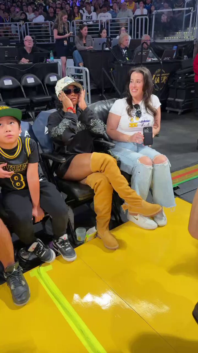 Jordan Chiles is courtside for Warriors-Lakers preseason hoops 🔥

Watch on NBA League Pass. 