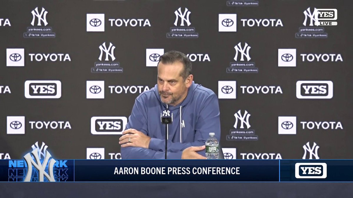 To start Aaron Boone's press conference, @JackCurryYES asks about the 2025 team and the expectations around it. #YANKSonYES 