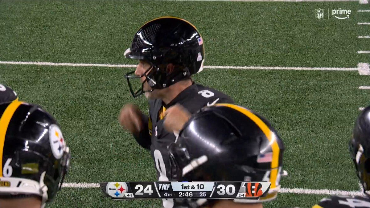 Rodgers and the Steelers get the ball back...

2:46 to play...

PITvsCIN on Prime Video
Also streaming on @NFLPlus 