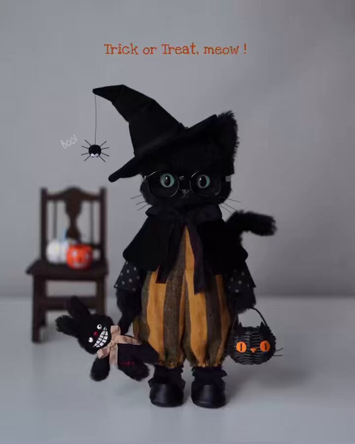 ハロウィン黒マントの白ねこちゃん　Paricoさま　作家　アーティストベア ハロウィン黒マントの白ねこちゃん Paricoさま 作家 アーティストベア